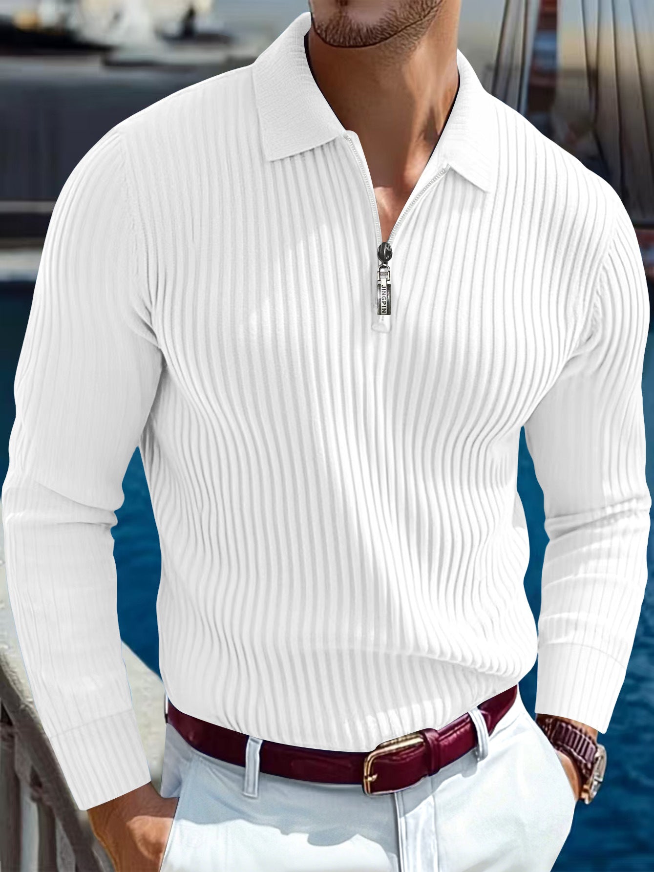 Men's Polo T-shirt With A Turn-down Collar Spring Summer Business Buttoned Long-sleeve Sports Retro Style Striped Polo Shirt For Daily Wear
